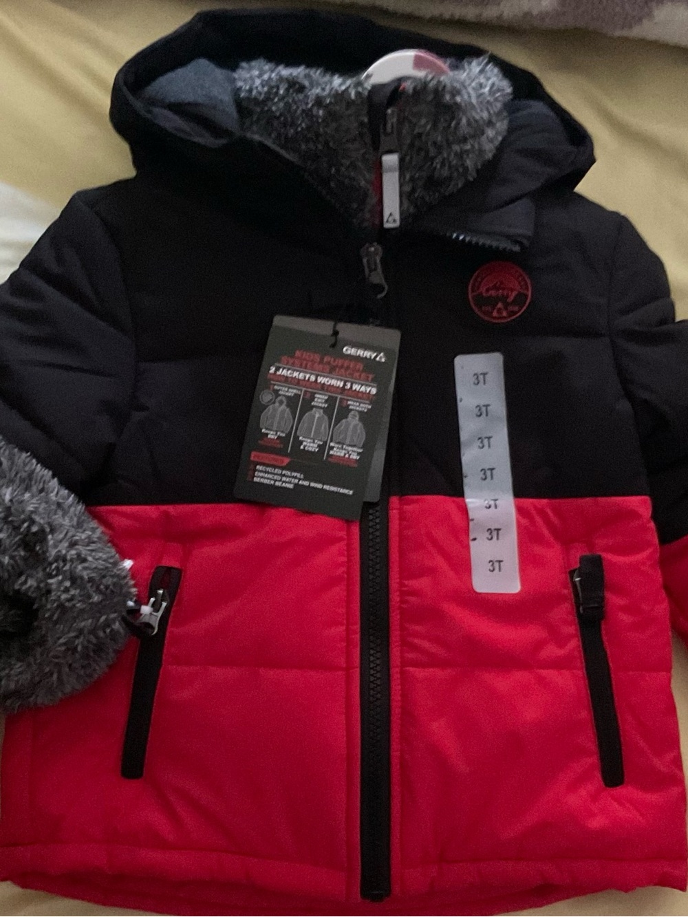 Gerry Weber Kids Two-Tone Black and Red Puffer Jacket 3T